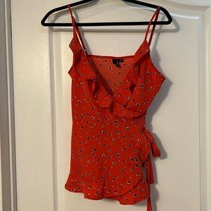 Vero Moda Red Wrap Spaghetti Strap Top with Black Spots